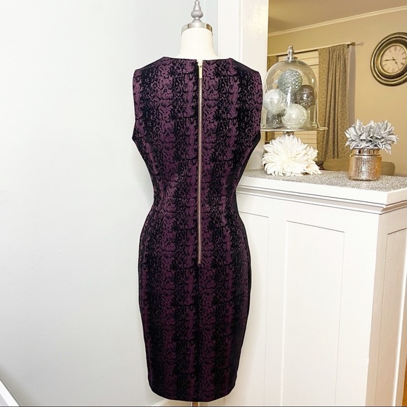 Calvin Klein Velvet Damask Flocked Sheath Dress Black Purple 8 - Picture 9 of 14
